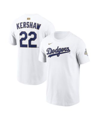 Мужская футболка Nike Clayton Kershaw White из золотой коллекции Los Angeles Dodgers 2026 с именем и номером игрока, белая