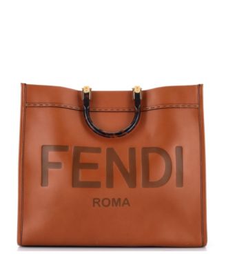 Большая сумка-шоппер Fendi Sunshine, бывшая в употреблении, кожаная коричневая