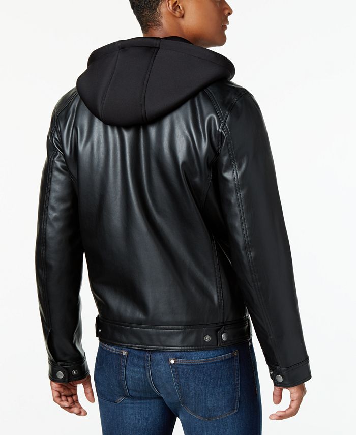 Michael Kors MICHAEL Kors Men's Faux-Leather Hooded Bomber Jacket ...