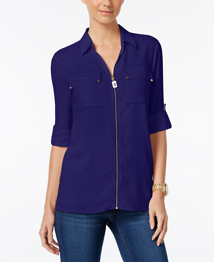 Michael Kors ZipFront Utility Shirt & Reviews Tops Women Macy's