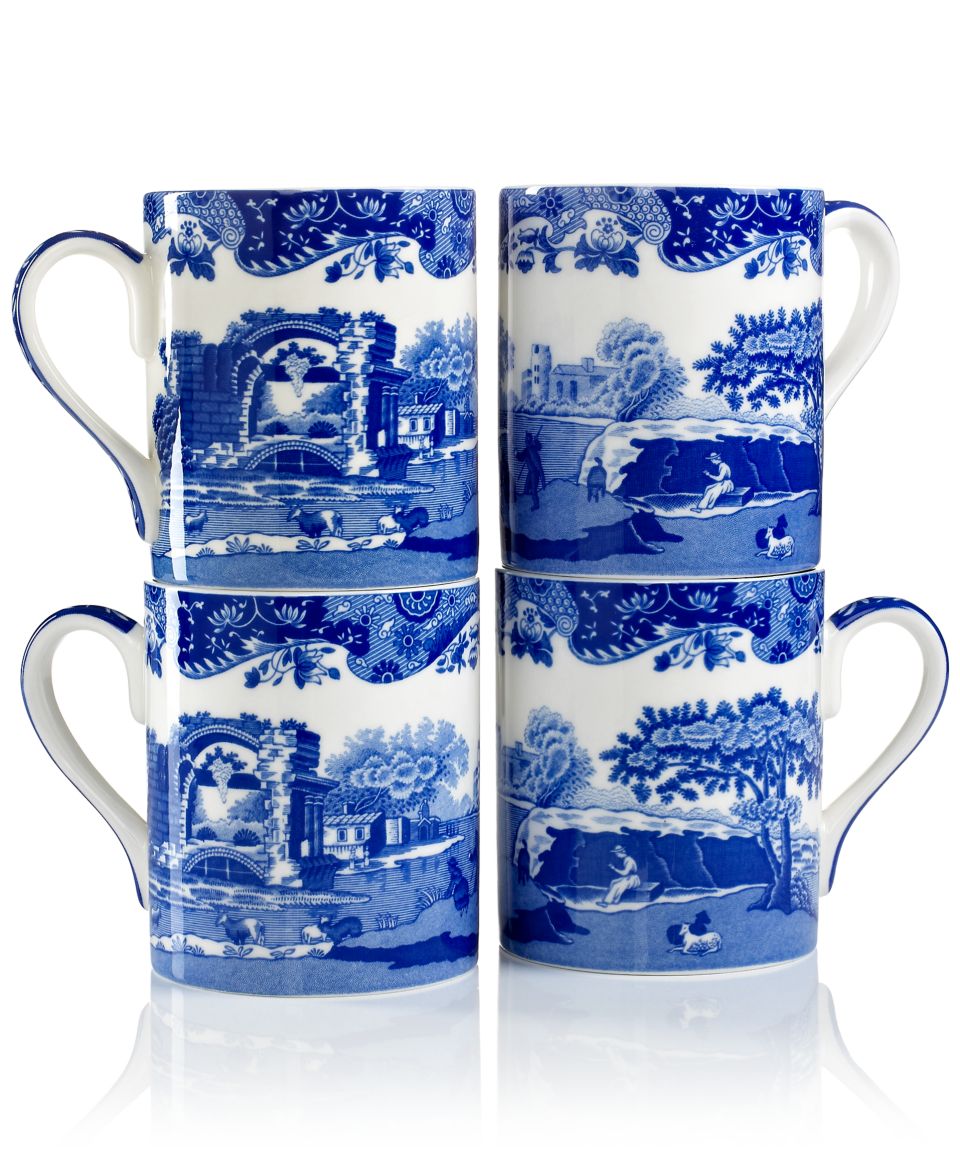 Spode Dinnerware, Set of 4 Blue Italian Mugs   Glassware   Dining