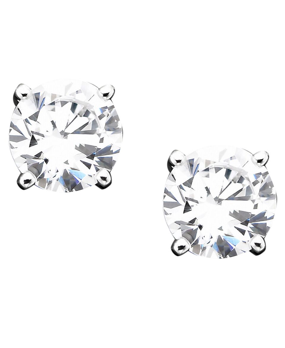 Brilliant Sterling Silver Earrings, Square Cubic Zirconia Studs (1