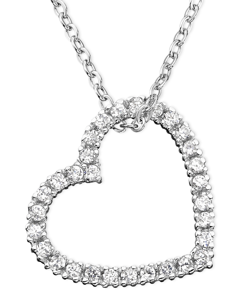 CRISLU Necklace, Platinum over Sterling Silver Open Heart Cubic