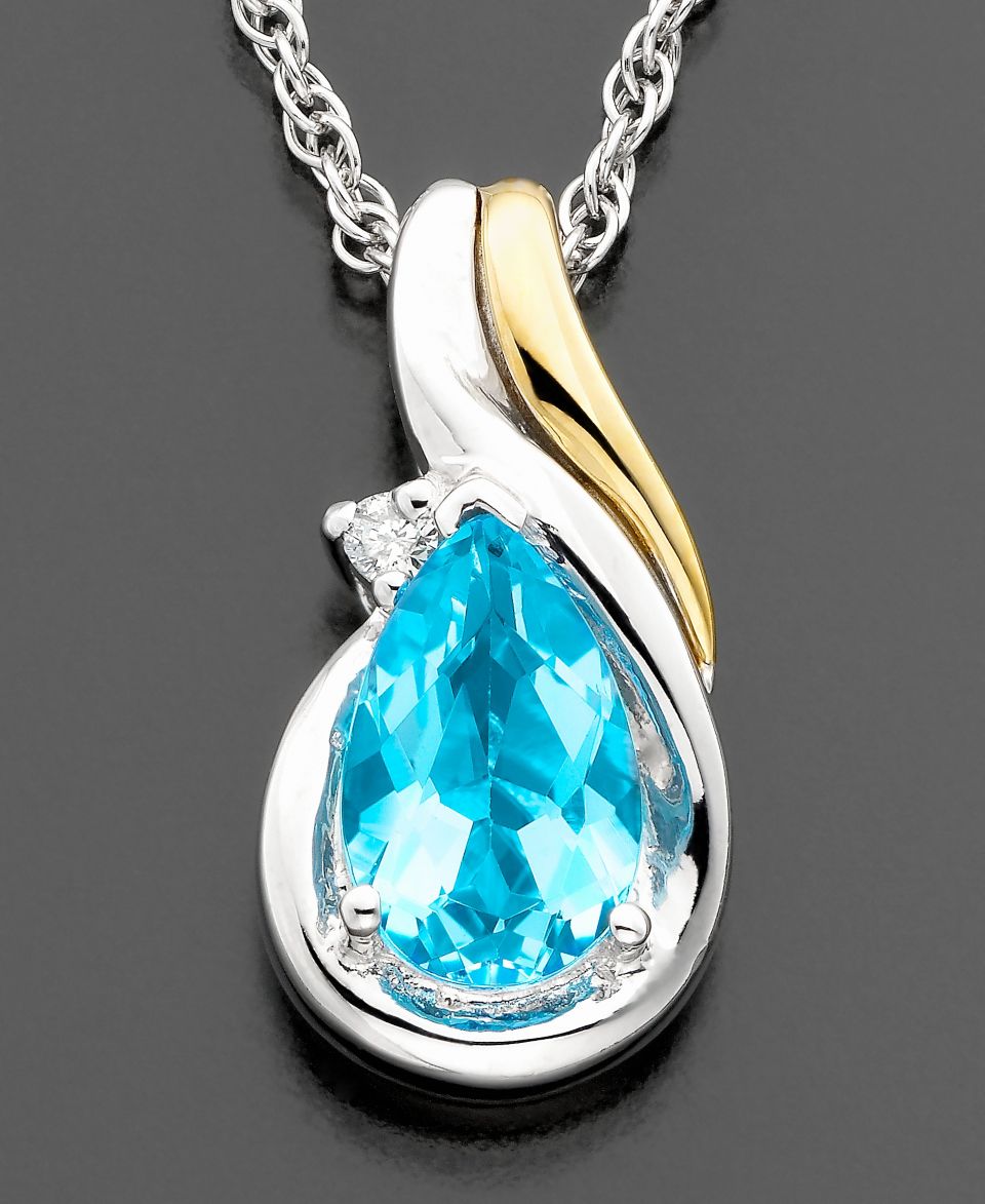 14k Gold & Sterling Silver Blue Topaz (1 ct. t.w.) & Diamond Accent