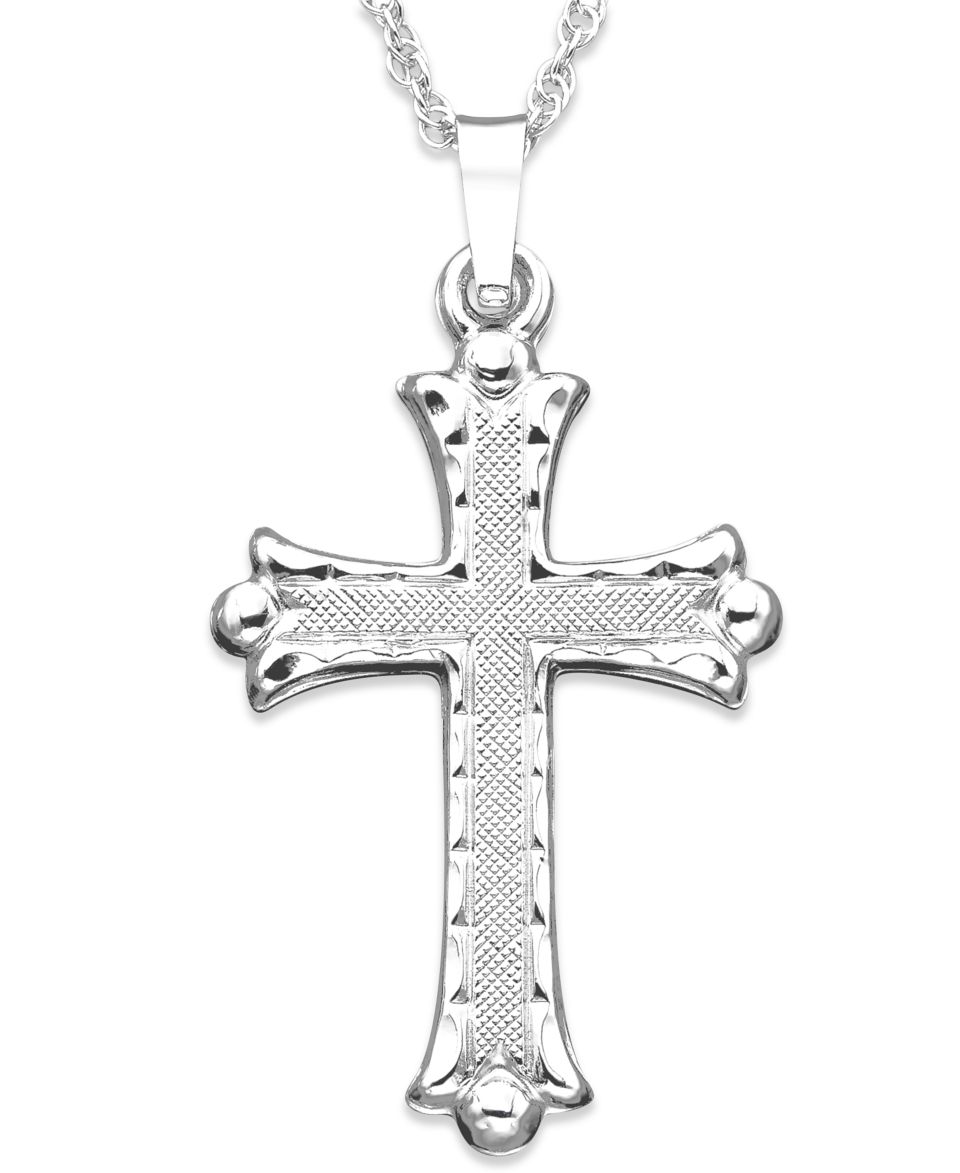 14k White Gold Florentine Cross Pendant   Necklaces   Jewelry