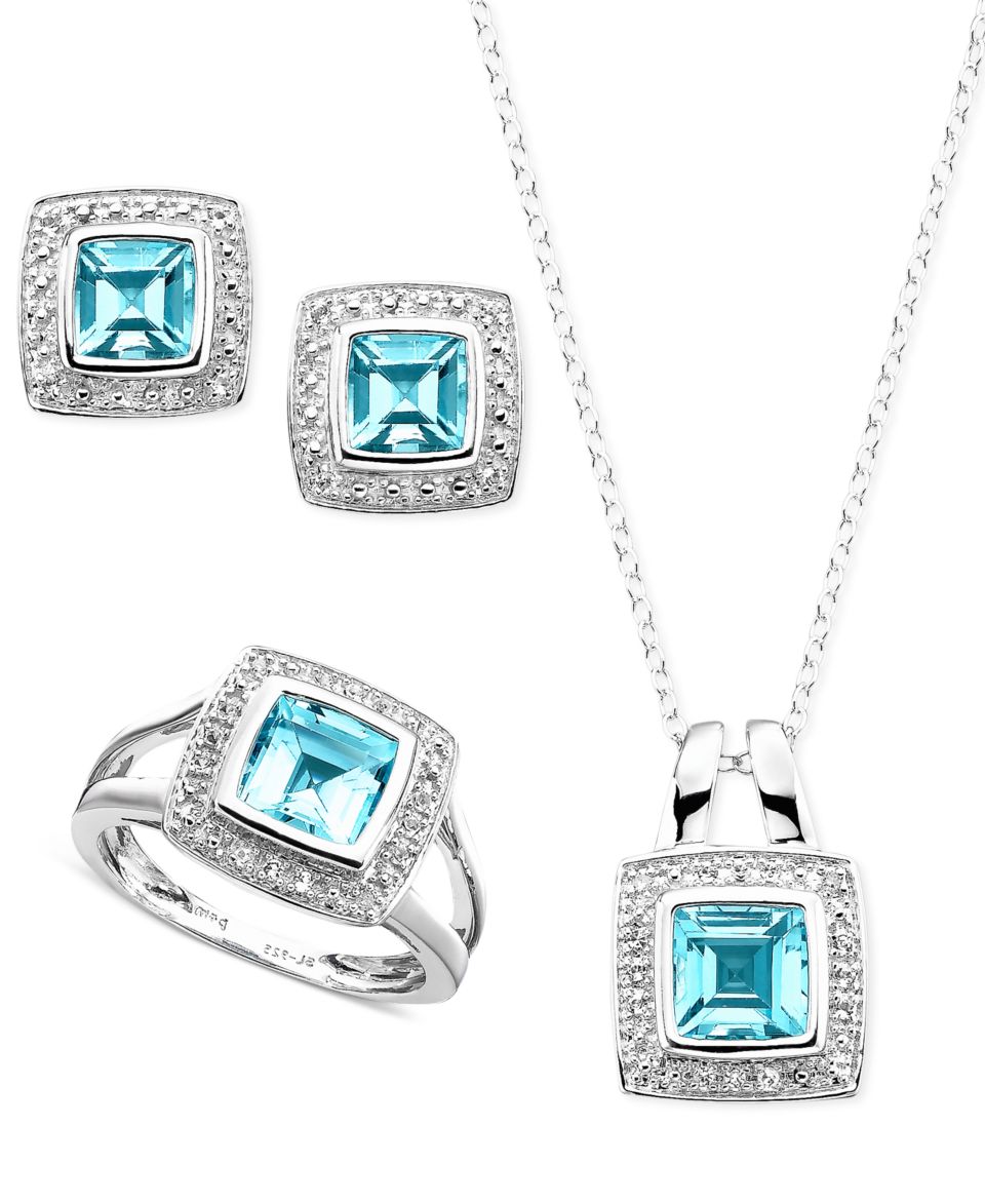 Blue Topaz Jewelry Set, Sterling Silver Blue Topaz (5 1/2 ct. t.w.), White Topaz (1/2 ct. t.w.) and Diamond Accent Jewelry Set   Jewelry & Watches