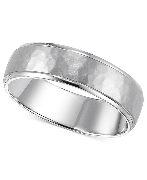 Macy S 14k White Gold Hammered 6mm Wedding Band Reviews Rings Jewelry Watches Macy S