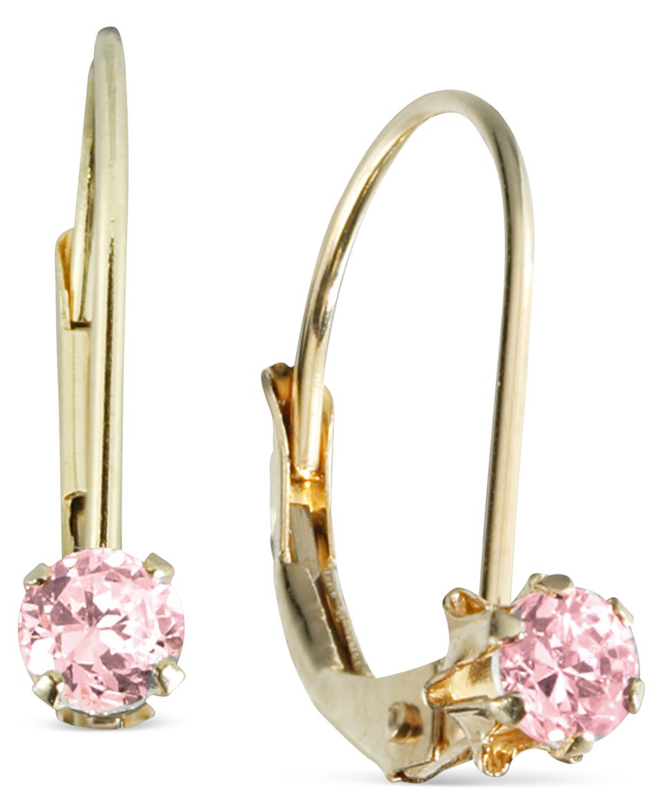 Childrens 14k Gold Earrings, Pink Cubic Zirconia Accent   Earrings   Jewelry & Watches
