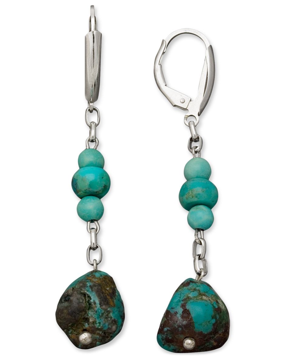 Sterling Silver Earrings, Turquoise Leverback Drop