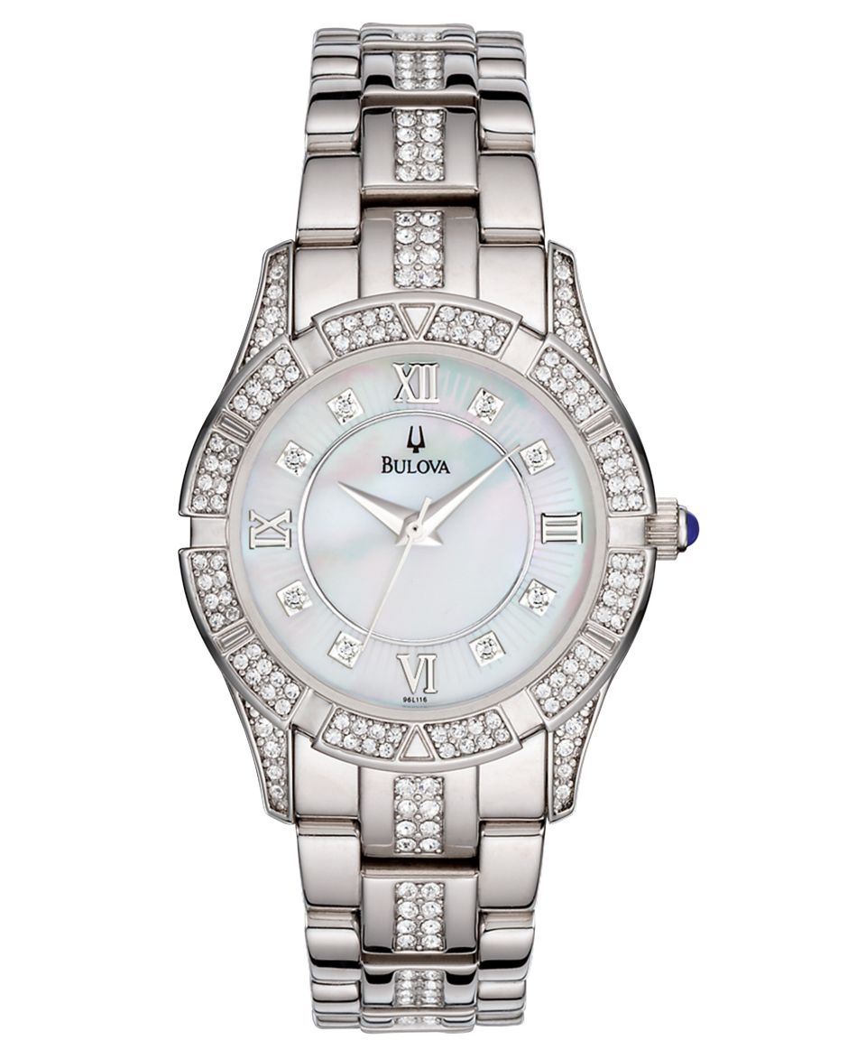 Bulova Watch, Womens Crystal Dress Stainless Steel Bracelet 27mm