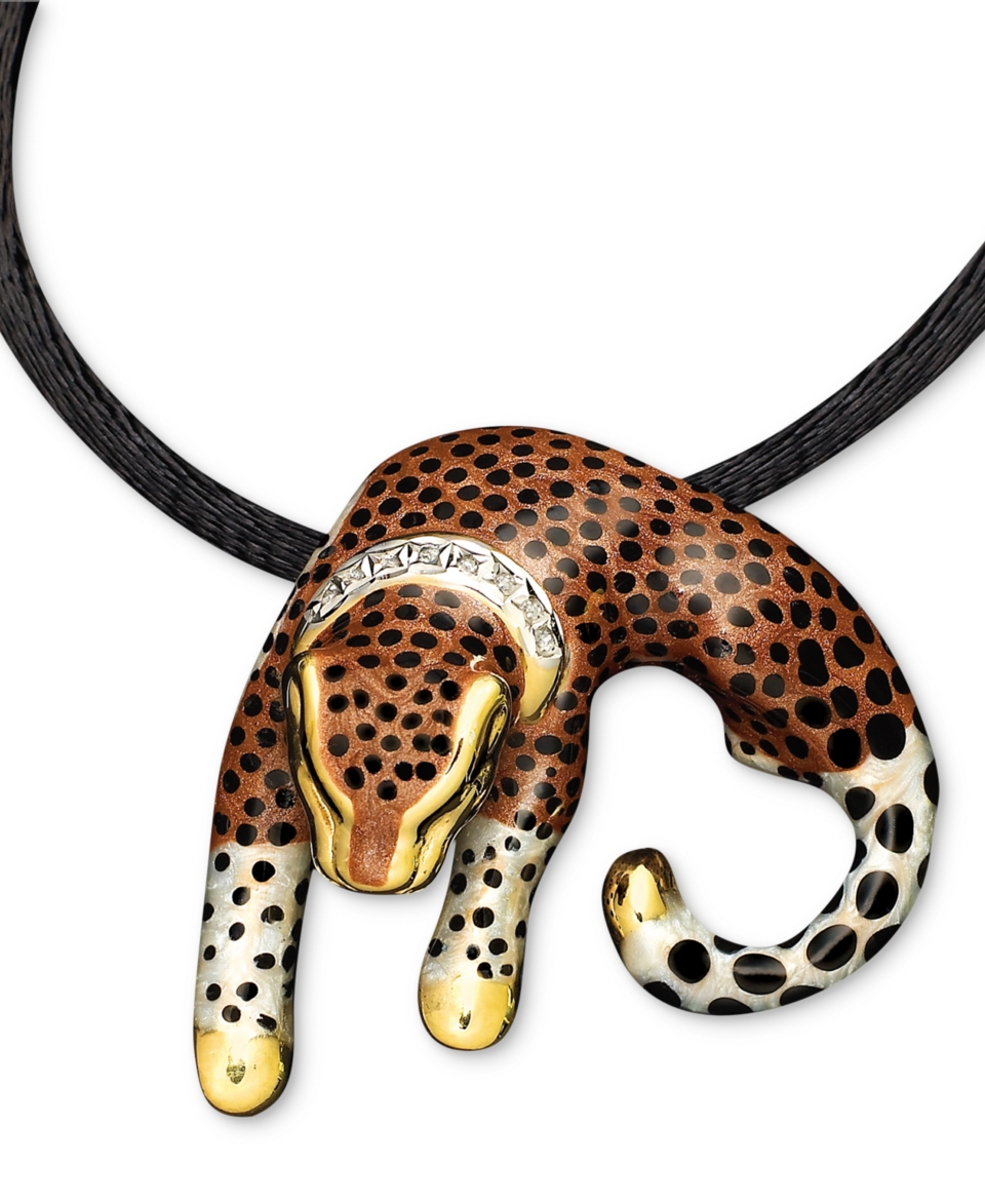 14k Gold and Sterling Silver Pendant, Diamond Accent Leopard