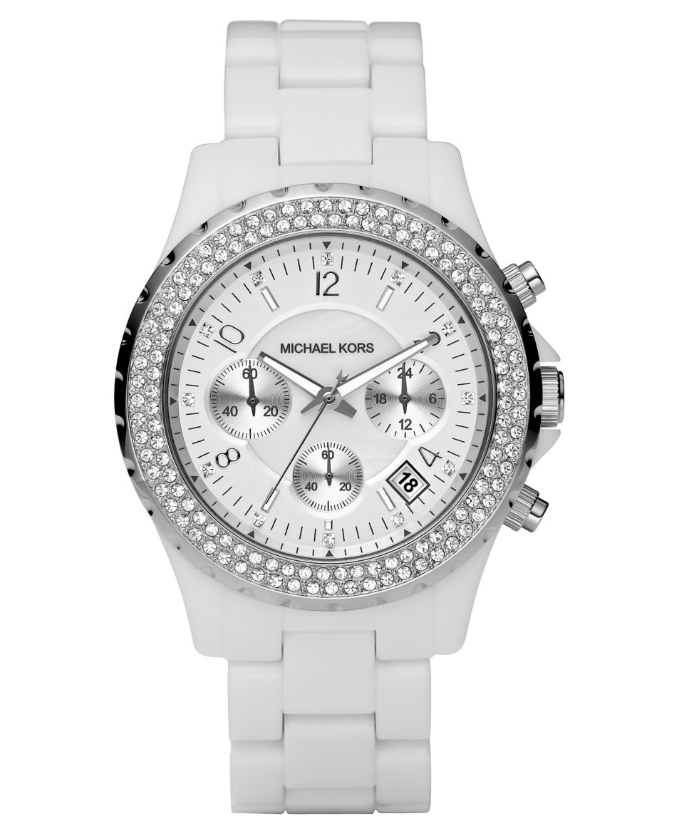 Michael Kors Watch, Womens Chronograph Parker White Ceramic Bracelet