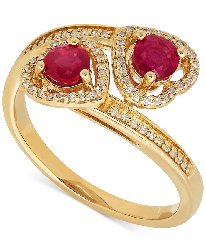 Macy's Ruby (3/4 ct. t.w.) and Diamond (1/8 ct. t.w.) Double Heart Ring