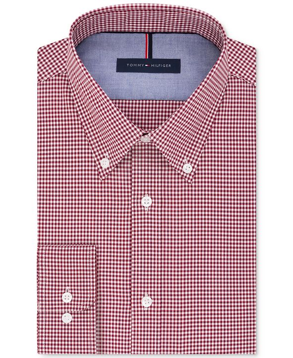 Tommy Hilfiger Men's Slim-Fit Non-Iron Red Check Dress Shirt & Reviews ...