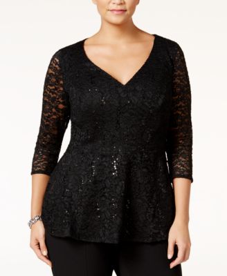 Alex Evenings Plus Size Sequined Lace Peplum Blouse & Reviews - Tops ...