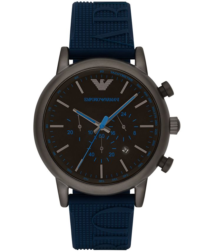 Emporio Armani Men's Chronograph Blue Silicone Strap Watch 46mm AR11023 ...