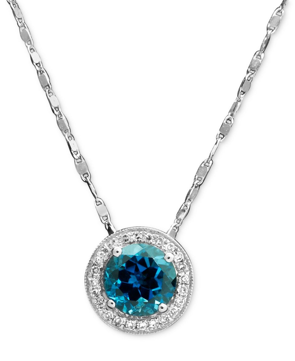 14k White Gold Pendant, London Blue Topaz (1 5/8 ct. t.w.) and Diamond (1/10 ct. t.w.) Drop Necklace   Necklaces   Jewelry & Watches