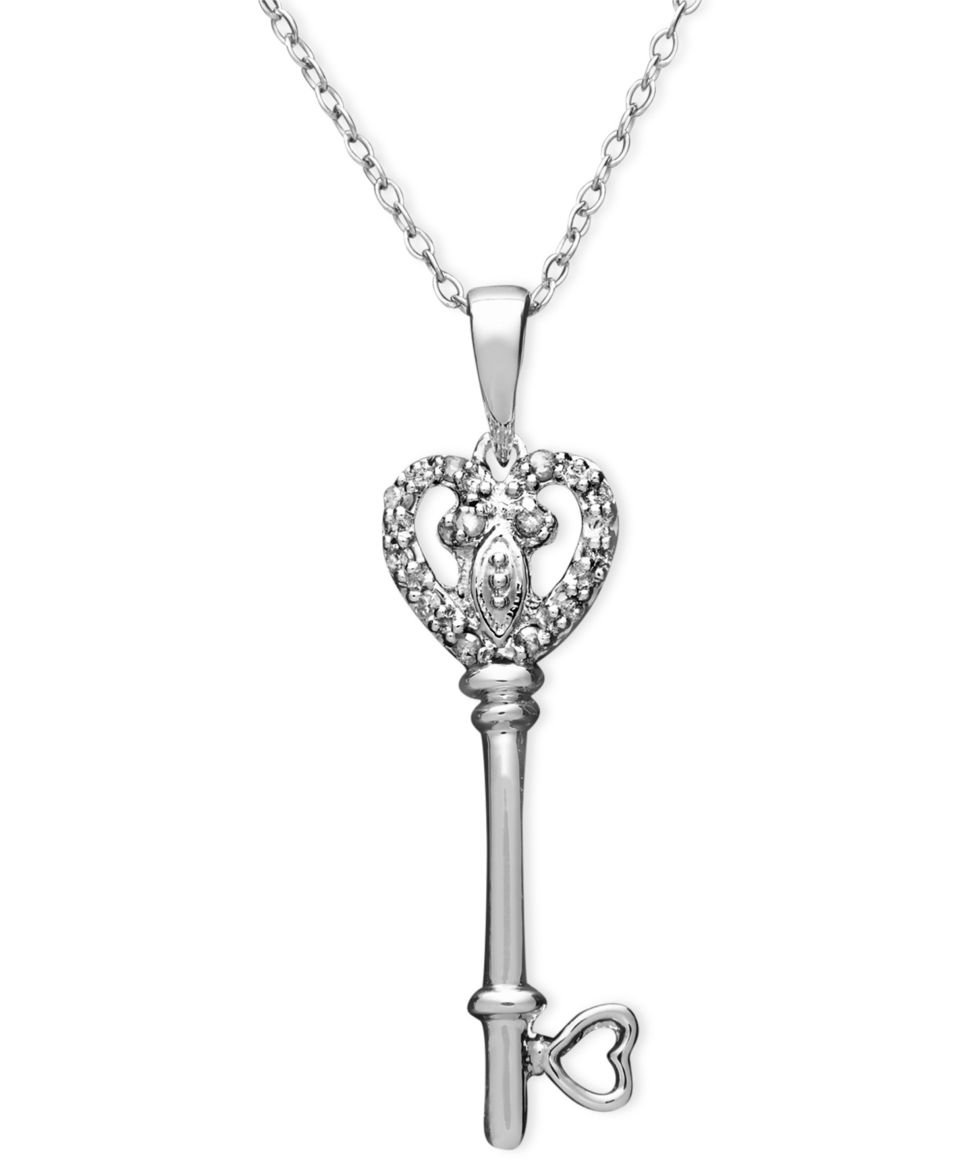 Diamond Necklace, Sterling Silver Diamond Heart Key Pendant (1/5 ct. t