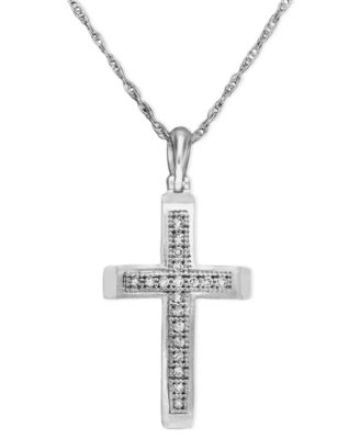 Diamond Cross Pendant Necklace in 14k White Gold (1/10 ct. t.w ...