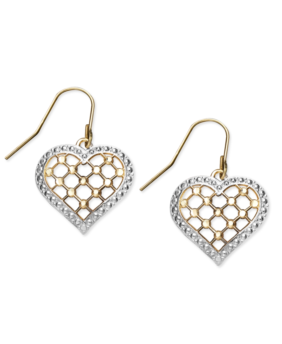 14k Gold Earrings, Filigree Heart Drop   Earrings   Jewelry & Watches