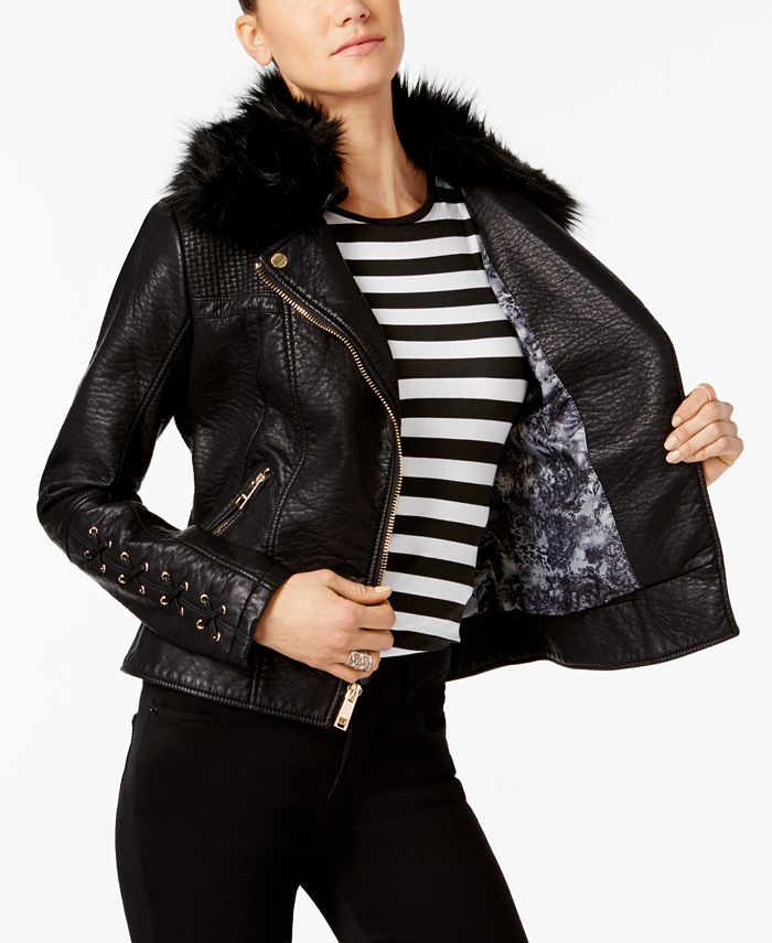 GUESS MixedMedia Moto Jacket & Reviews Coats Women Macy's