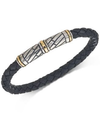 mens black leather and silver bracelets