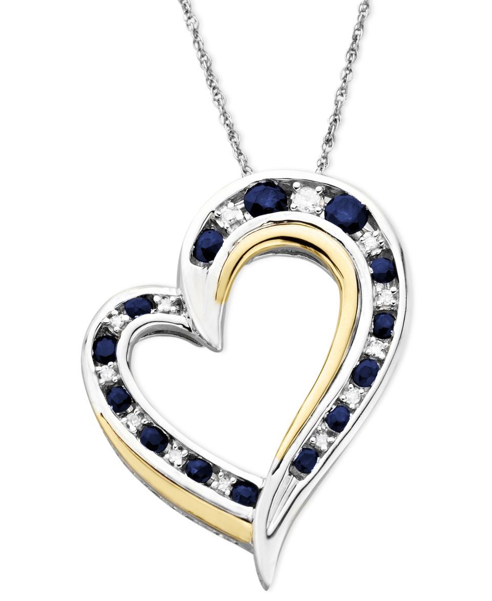 14k Gold and Sterling Silver Heart Necklace, Sapphire (1/2 ct. t.w