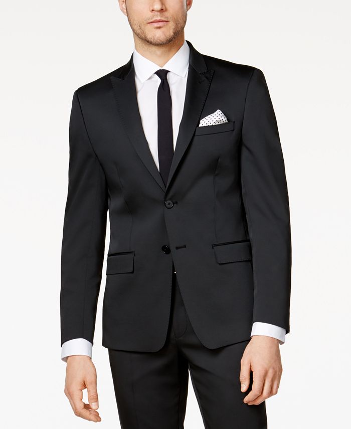 Calvin Klein Men's Big & Tall Slim-Fit Black Solid Peak Lapel Suit ...