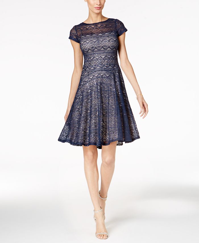 sangria Sequined Lace Fit & Flare Dress & Reviews - Dresses - Women ...