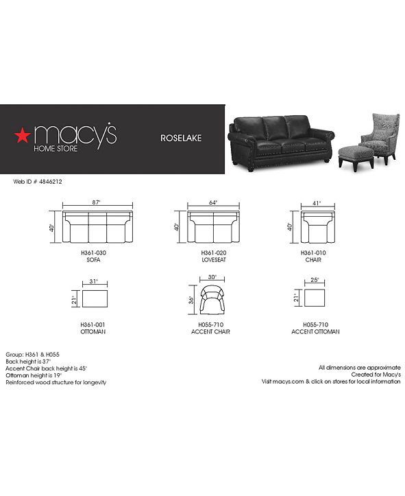 Furniture Roselake Fabric Accent Chair & Ottoman Set, Created for Macy's & Reviews Chairs