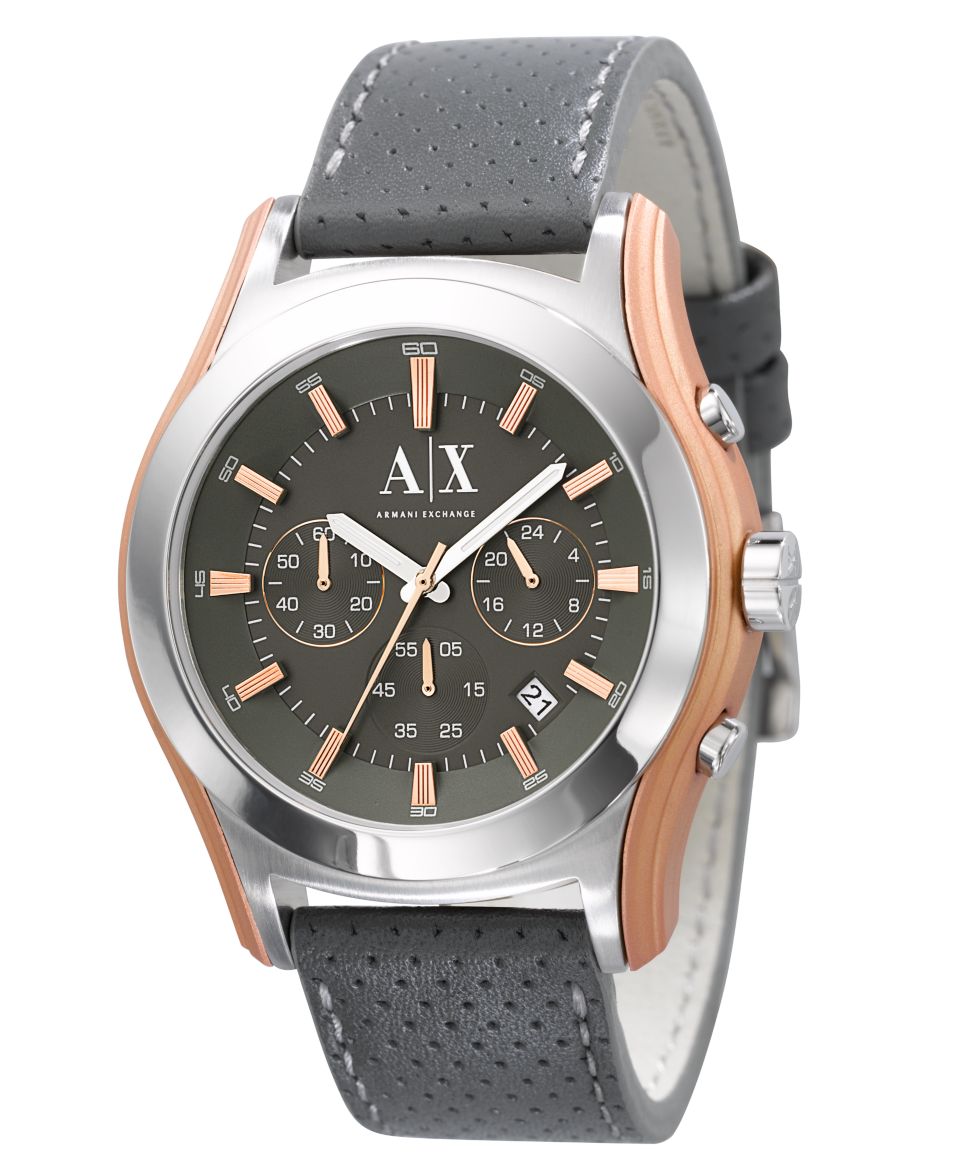 Armani Exchange Watch, Mens Chronograph Gray Perforated Leather