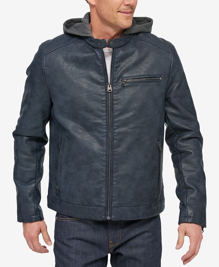 Levi's Men's Faux-Leather Hooded Racer Jacket & Reviews - Coats ...
