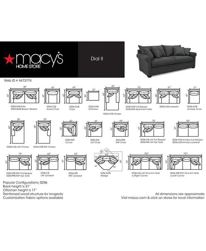Furniture Dial II 89" Sofa with 4 Toss Pillows & Reviews Furniture Macy's