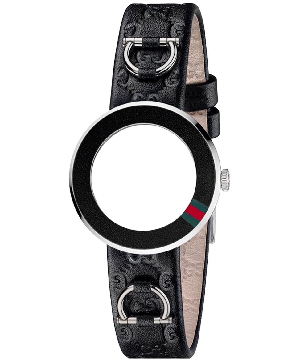 Gucci Watch Strap and Bezel, Womens U Play Black Guccissima Leather