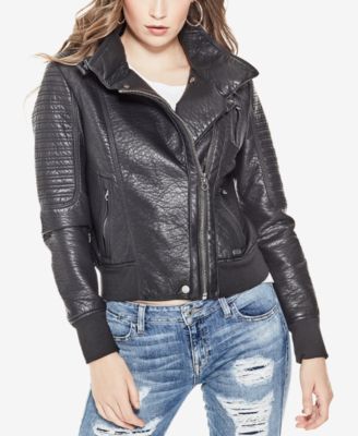 guess faux leather moto jacket women's