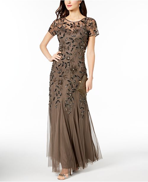 Adrianna Papell Floral-Beaded Gown & Reviews - Dresses - Women - Macy's