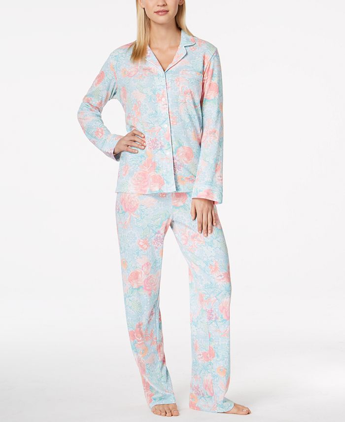 Miss Elaine Bouquet-Print Knit Pajama Set & Reviews - Bras, Panties ...