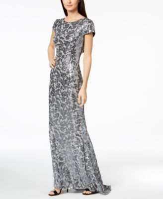 calvin klein draped back sequin gown
