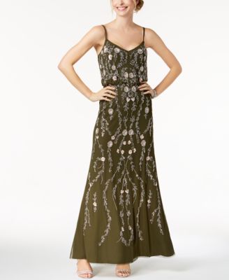 adrianna papell floral beaded blouson gown