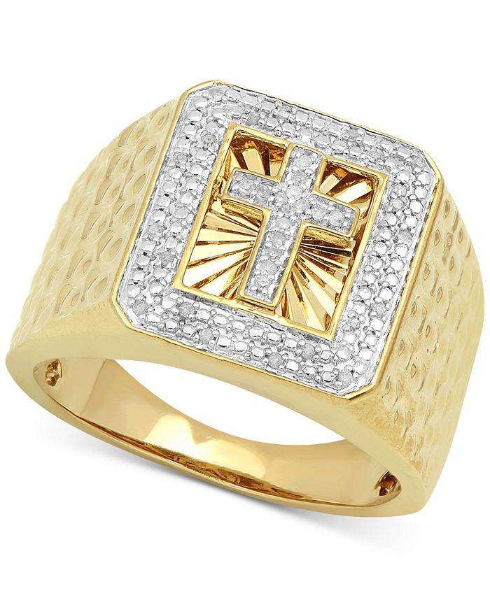 Macy's Men's Diamond Cross Ring (1/10 ct. t.w.) in 18k GoldPlated
