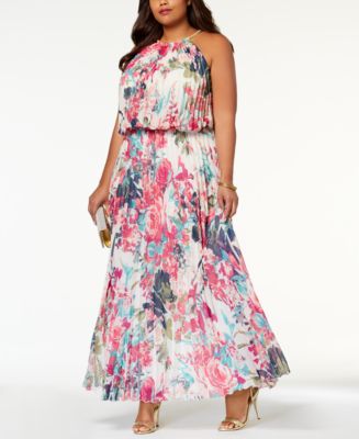 msk pleated blouson halter gown