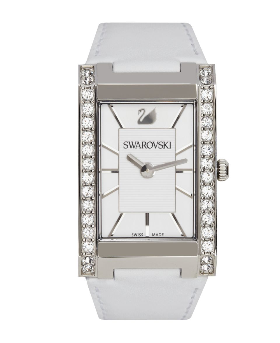 Swarovski Watch, Womens Swiss Citra Square White Leather Strap