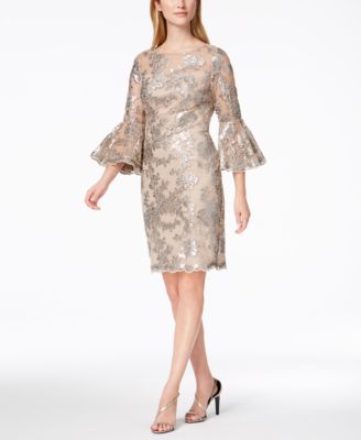 calvin klein bell sleeve lace gown