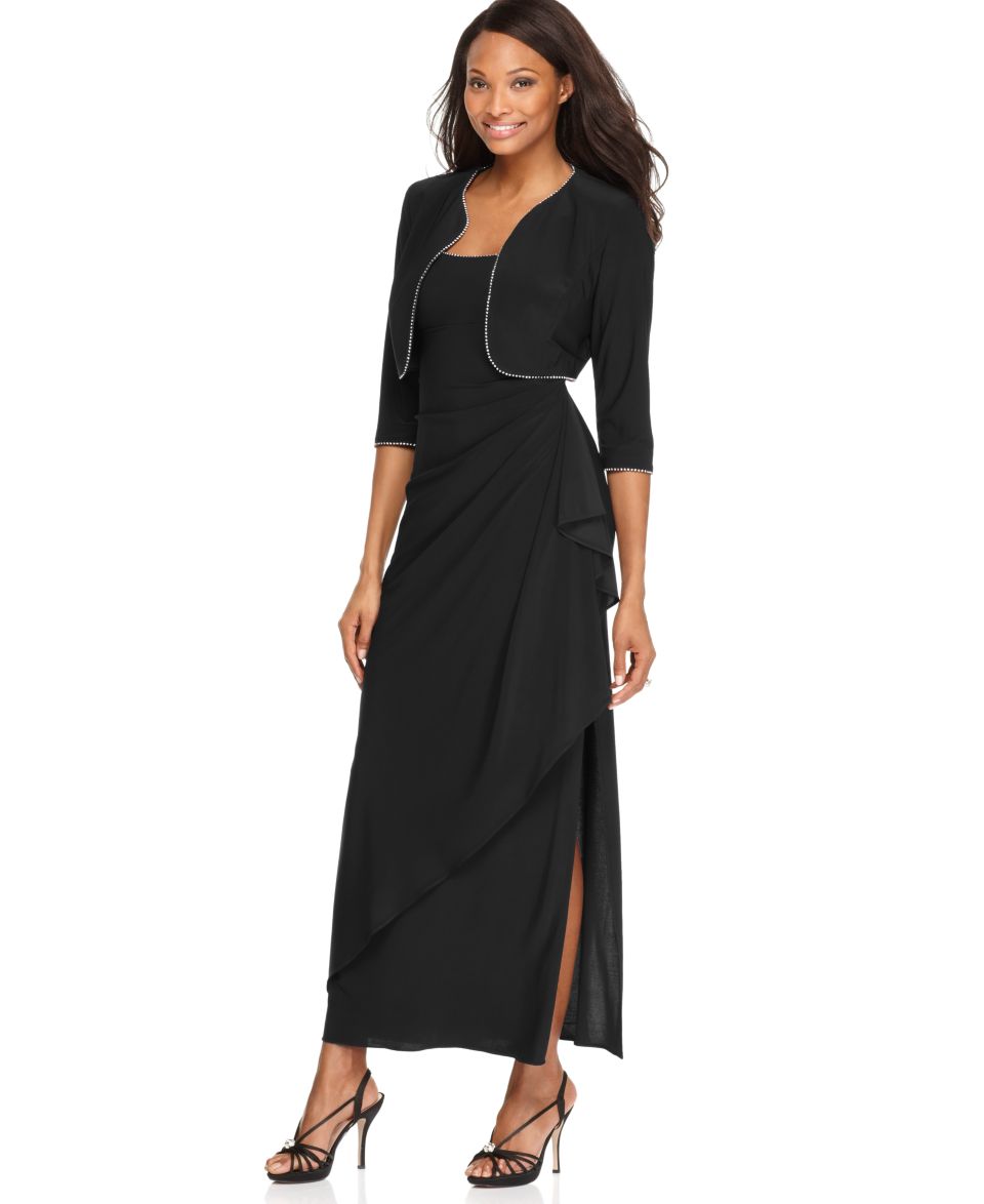 Xscape Petite Dress, Three Quarter Sleeve Beaded Gown   Womens Petite