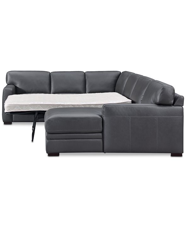Furniture Avenell 3Pc. Leather Sectional with Full Sleeper Sofa