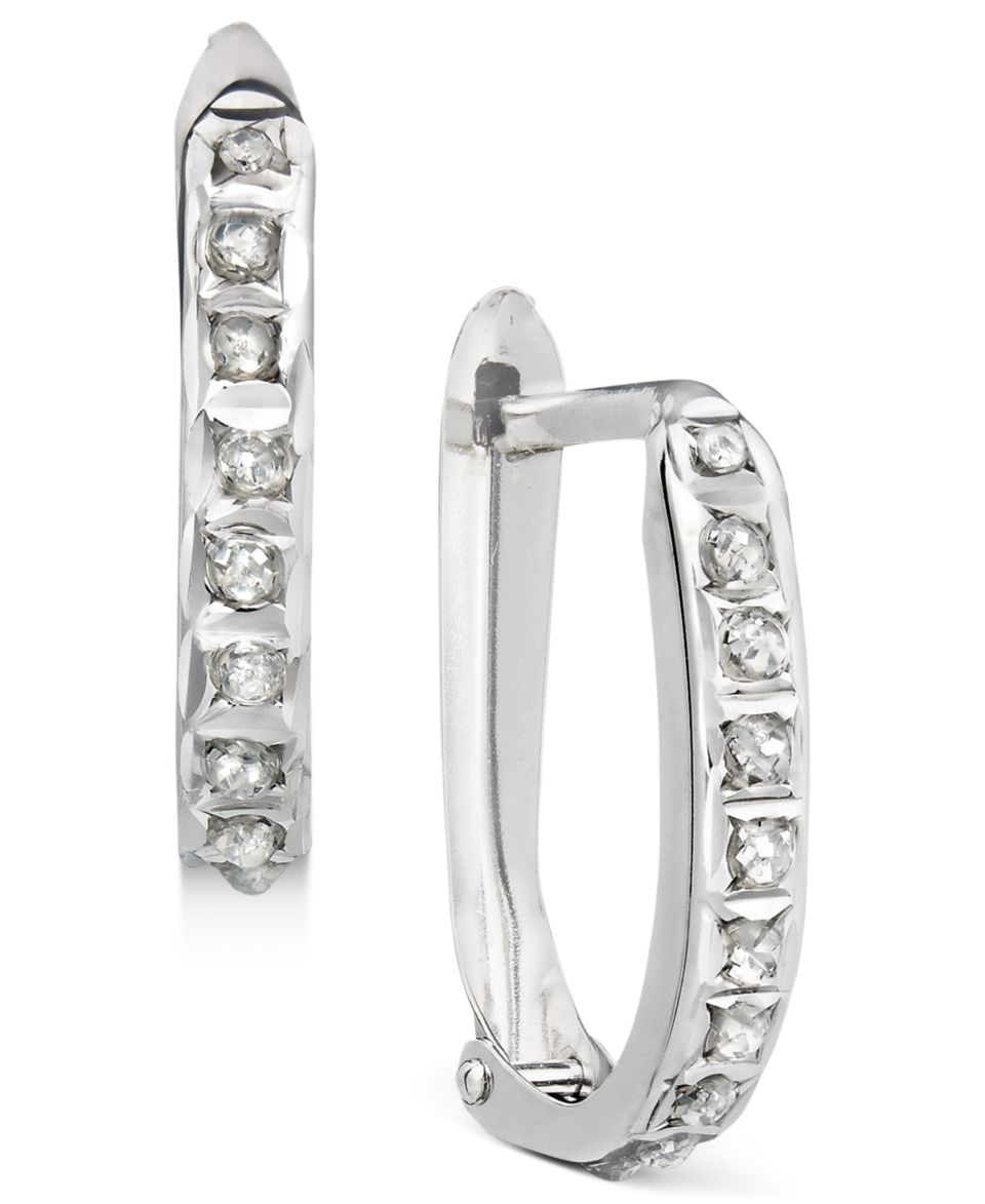 14k White Gold Earring, Diamond Accent Oval Hoop Earrings   FINE