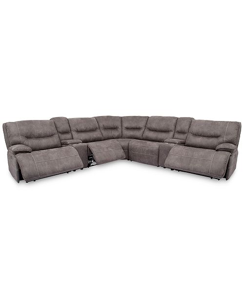 Furniture Felyx 133 7 Pc Fabric Sectional Sofa With 3 Power Recliners Power Headrests 2 Consoles And Usb Power Outlet Reviews Furniture Macy S
