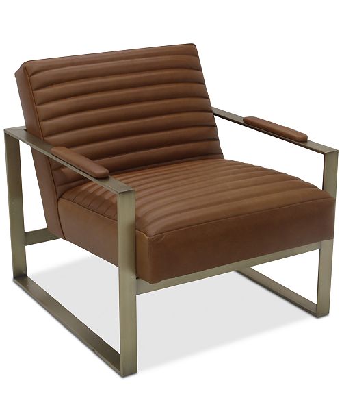 Furniture Elmie Leather Brass Accent Chair Created For Macy S Reviews Chairs Furniture Macy S