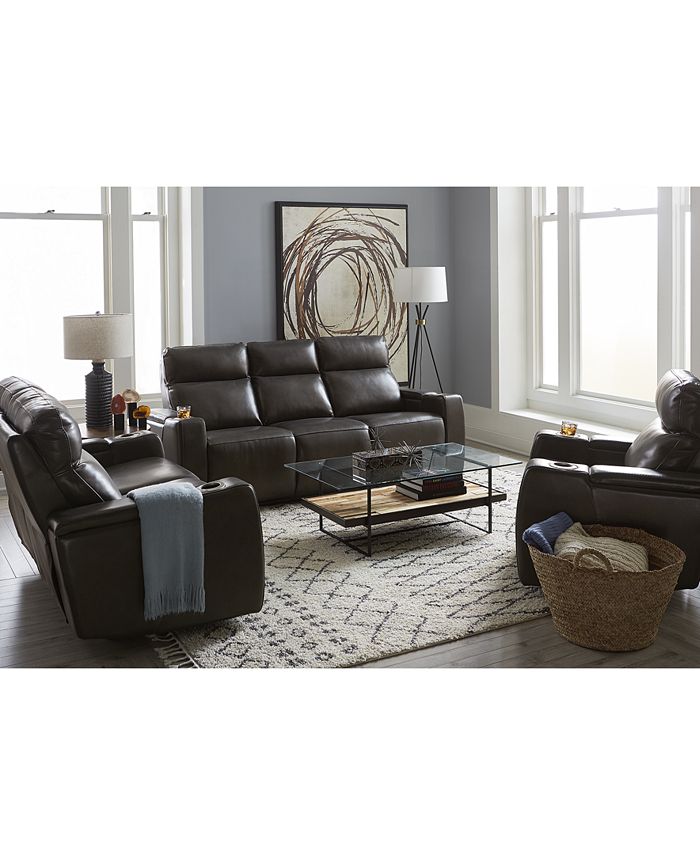 Furniture Oaklyn 84" Leather Sofa With Power Recliners, Power Headrests