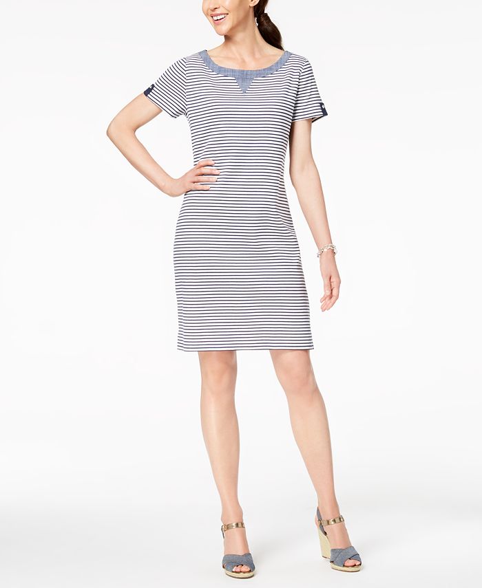 Karen Scott Striped ChambrayTrim Dress, Created for Macy's & Reviews